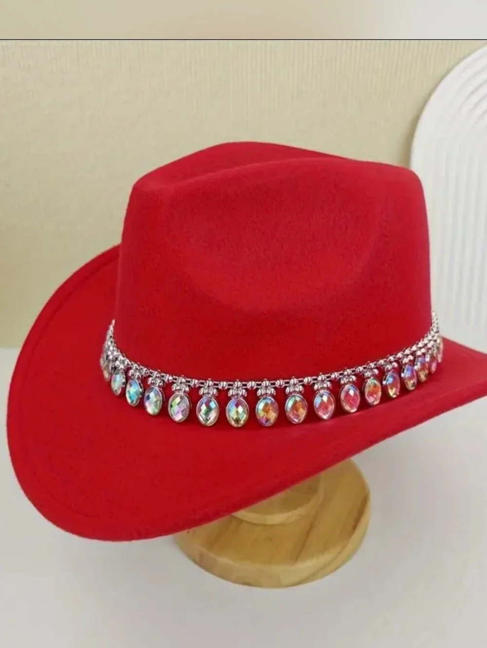 Red Crystal Trim Women's Felt Cowboy Hat